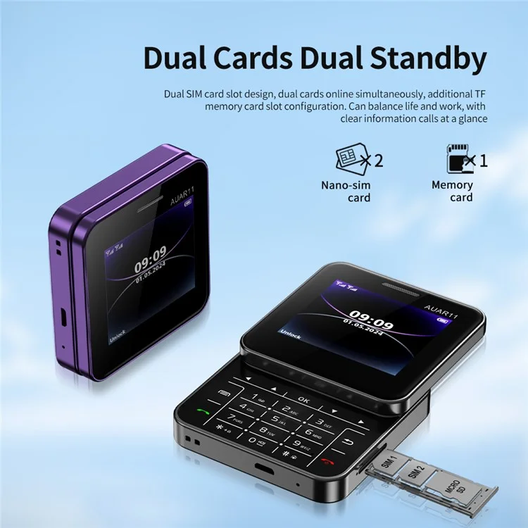 AUAR11 Dual SIM Standby Rotating 2G Phone with 2.4 inch Color Screen - Purple