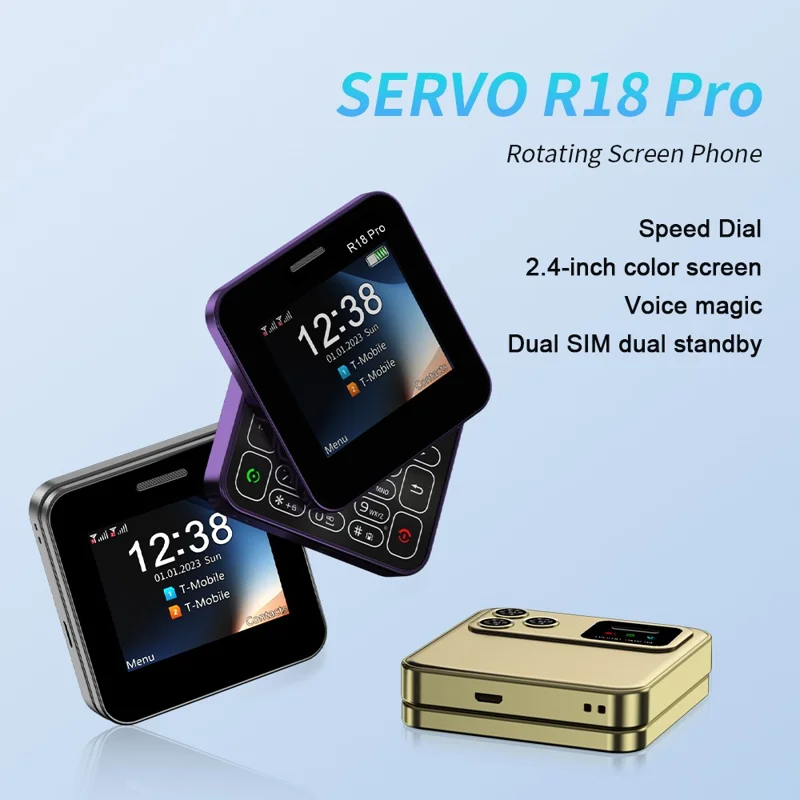 R18 Pro Dual SIM Standby Rotating 2G Phone with 2.4 inch Color Screen - Gold