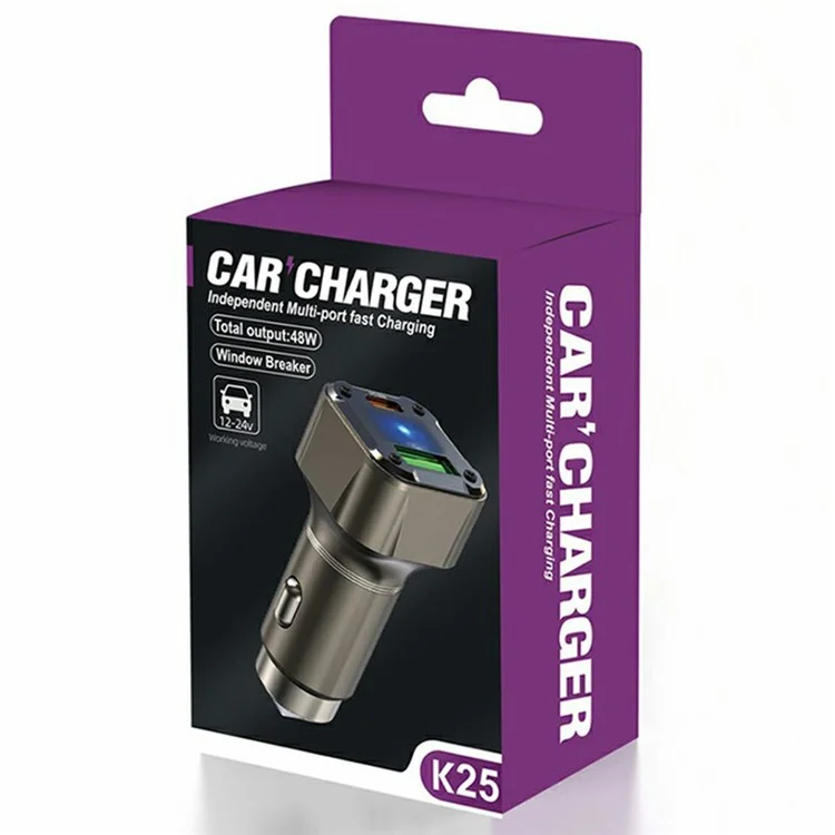 K25 Car Charger Adapter PD 30W Super Charger Fast Charging Metal Window Breaker