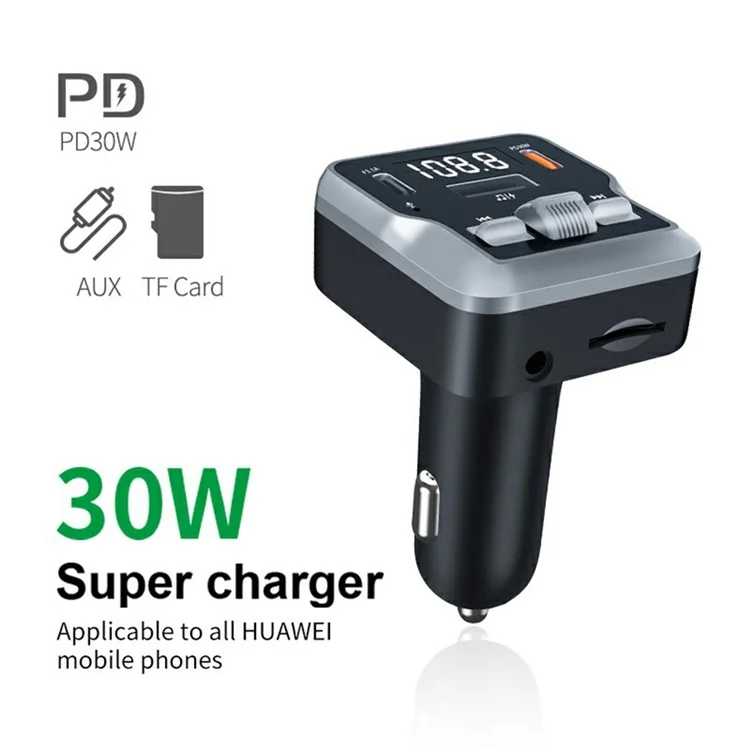 C64 Bluetooth-compatible 5.3 Car Adapter PD 30W Car Charger Handsfree Calling Audio Receiver MP3 Music Player