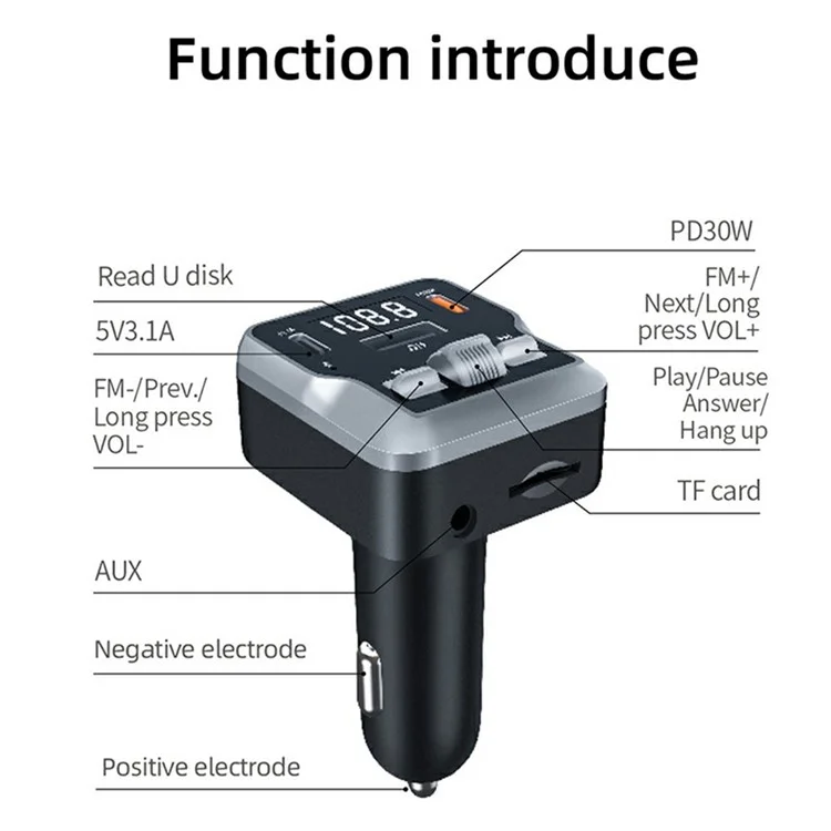 C64 Bluetooth-compatible 5.3 Car Adapter PD 30W Car Charger Handsfree Calling Audio Receiver MP3 Music Player