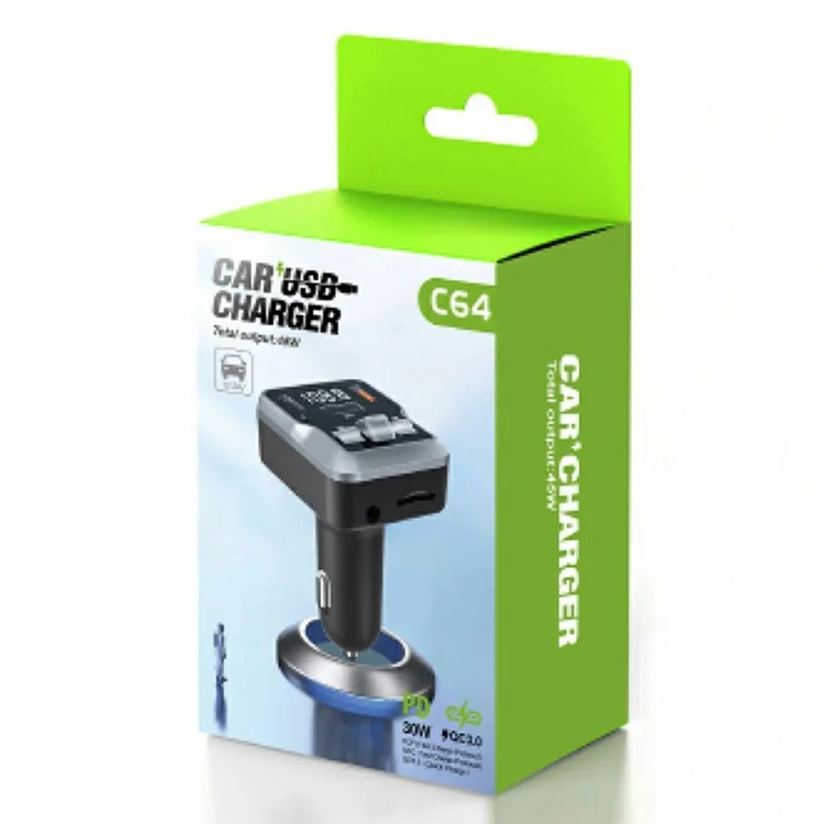 C64 Bluetooth-compatible 5.3 Car Adapter PD 30W Car Charger Handsfree Calling Audio Receiver MP3 Music Player