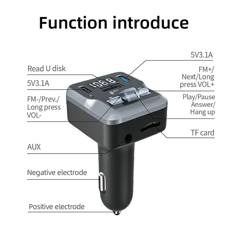 C66 Carregador de Carro Multifuncional FM Adaptador Bluetooth Player Com Controle Remoto