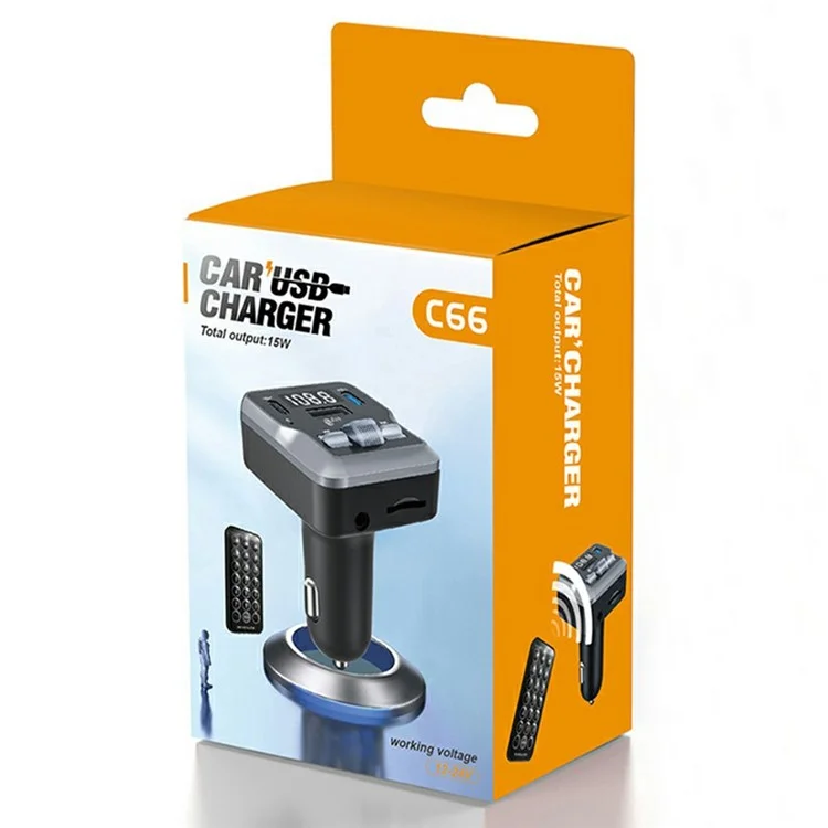 C66 Carregador de Carro Multifuncional FM Adaptador Bluetooth Player Com Controle Remoto