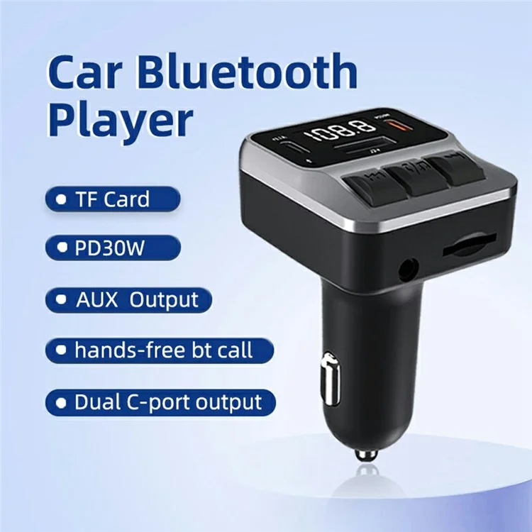 C65 Car Bluetooth-compatible FM Transmitter with Dual Type-C Port PD 30W Fast Charging Adapter