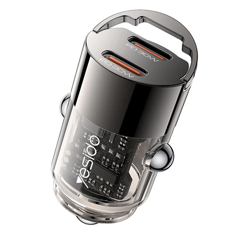 YESIDO Y69 PD 30W Dual Type-C Fast Charging Car Charger with Handle