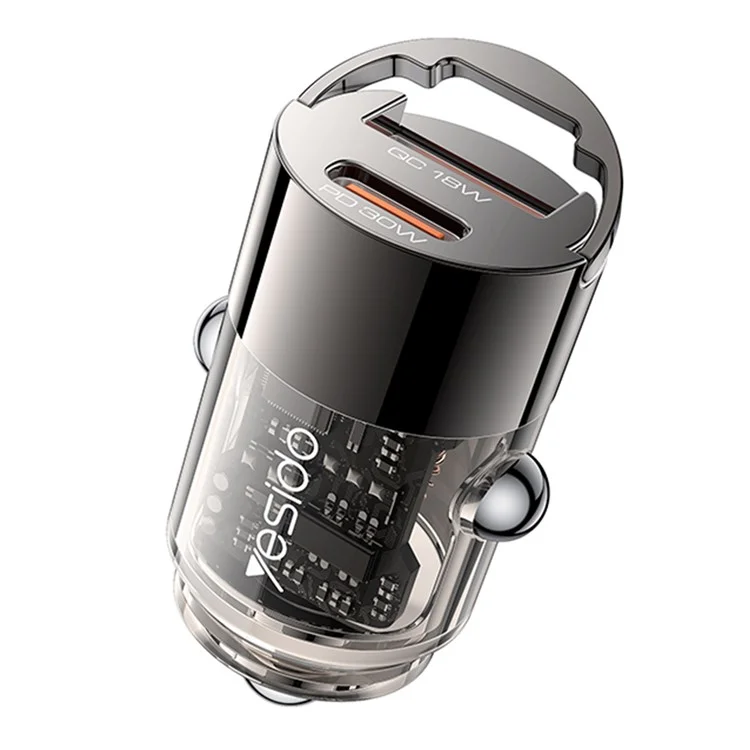 YESIDO Y68 USB+Type-C Dual Port Adapter PD 30W+QC 18W Fast Charging Mini Car Charger