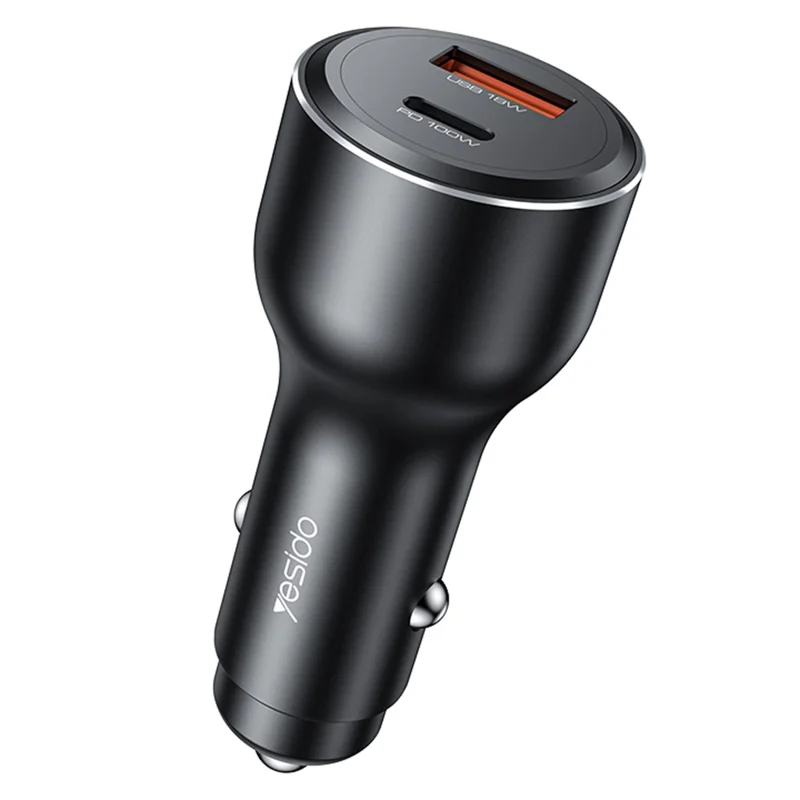YESIDO Y65 USB+Type-C Dual Port Car Charger PD 100W + QC 18W Fast Charging Adapter