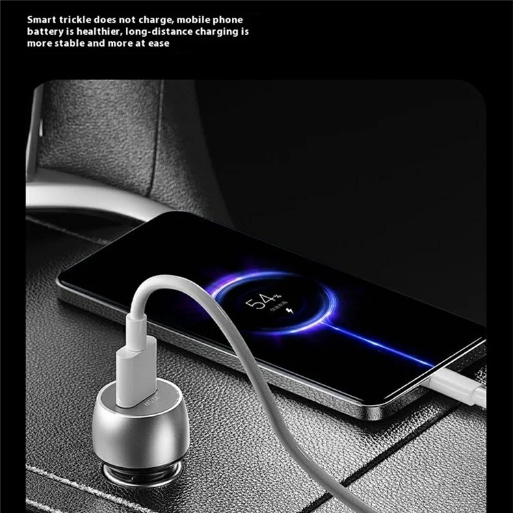 Cargador de coche WEKOME WP-C57 22.5W con un puerto USB-A de carga rápida, de aleación de aluminio y adaptador transparente - Plata