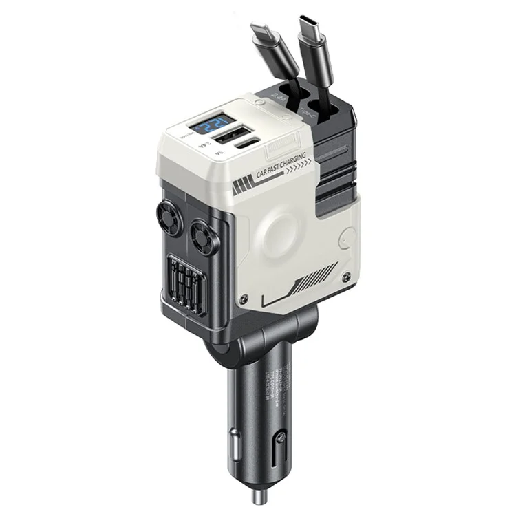 WEKOME WP-C59 Car Charger 75W Fast Charging Multi-Port Adapter with Retractable Cable - White