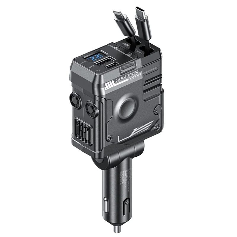 WEKOME WP-C59 Car Charger 75W Fast Charging Multi-Port Adapter with Retractable Cable - Black