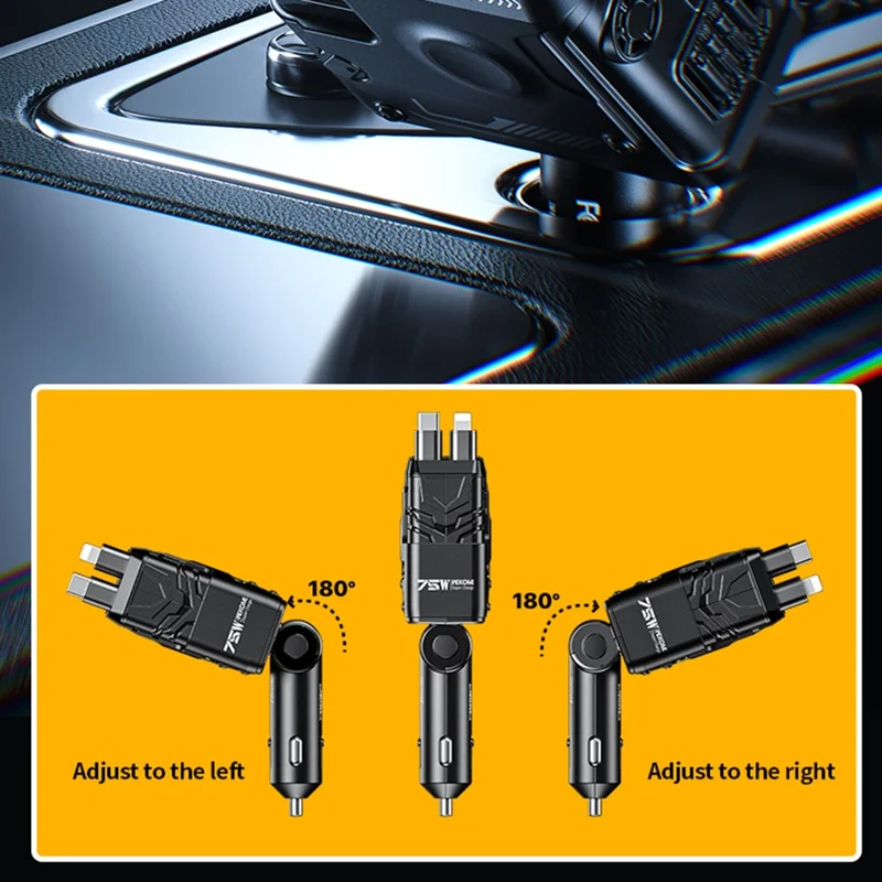 WEKOME WP-C59 Car Charger 75W Fast Charging Multi-Port Adapter with Retractable Cable - Black