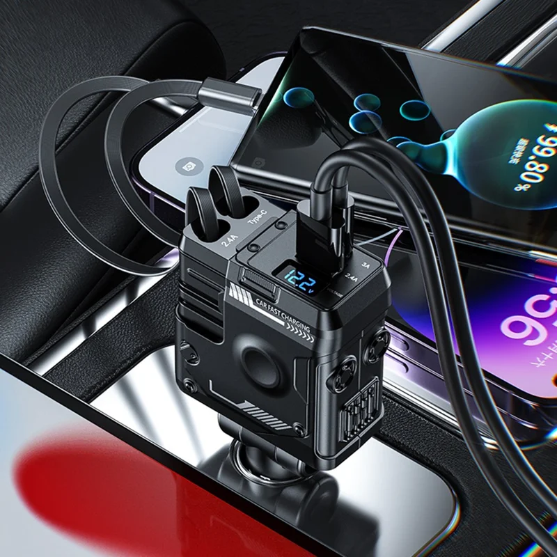 WEKOME WP-C59 Car Charger 75W Fast Charging Multi-Port Adapter with Retractable Cable - Black