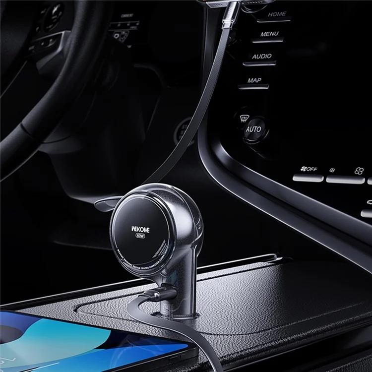 WEKOME WP-C50 Car Charger 60W Dual USB-C Port Fast Charging Adapter with 0.8m Retractable Cable - Black