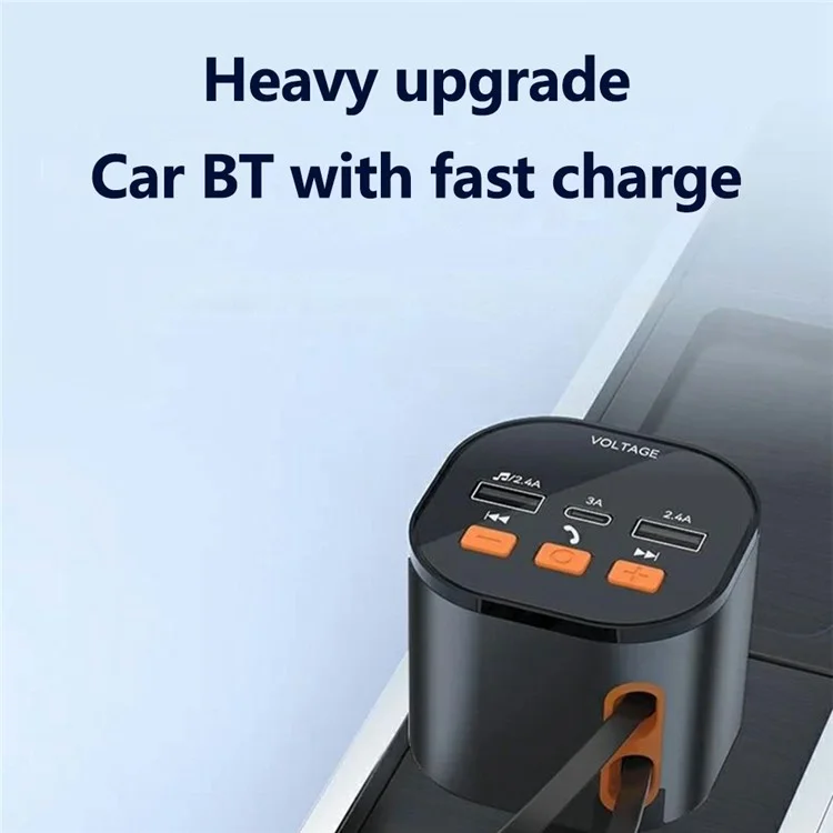PT-21 FM Transmitter Car Charger Voltage Display PD Fast Charging Adapter with iP  /  Type C Retractable Cables
