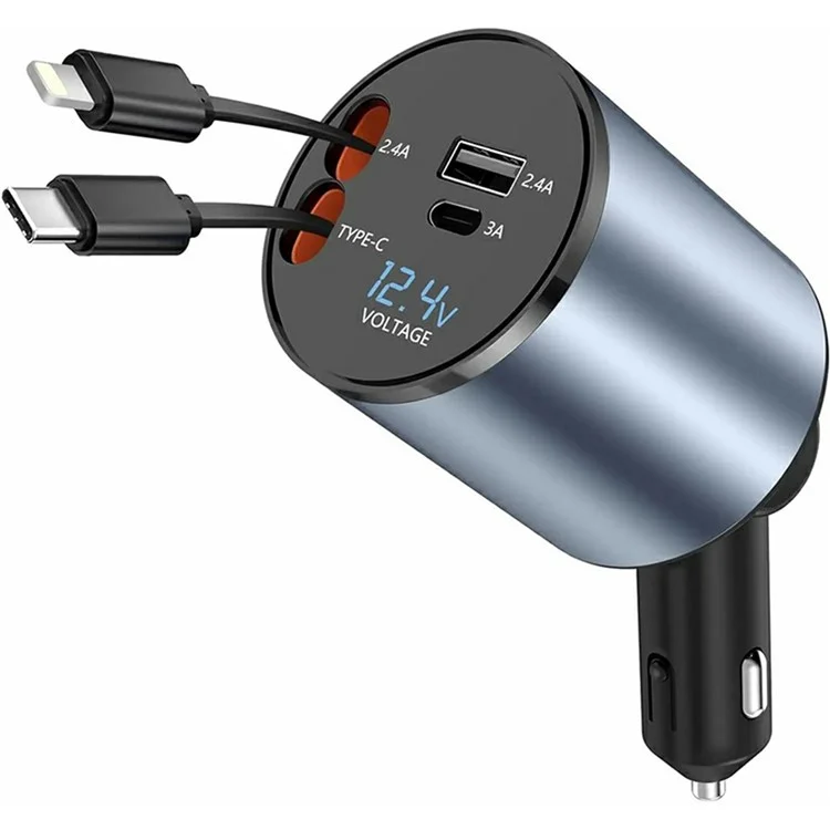 Chargeur allume-cigare PT-19 100W Adaptateur de charge rapide avec câbles rétractables iP / Type C