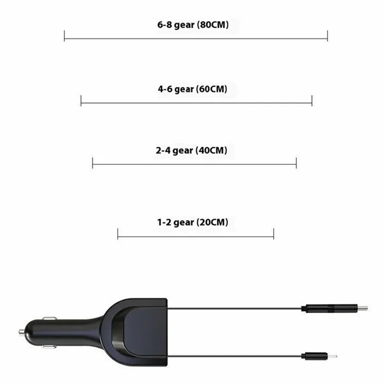 PT-3 Fast Charging Car Charger Built-In Retractable Cable Smart Multi-Function 3-in-1 Auto Adapter