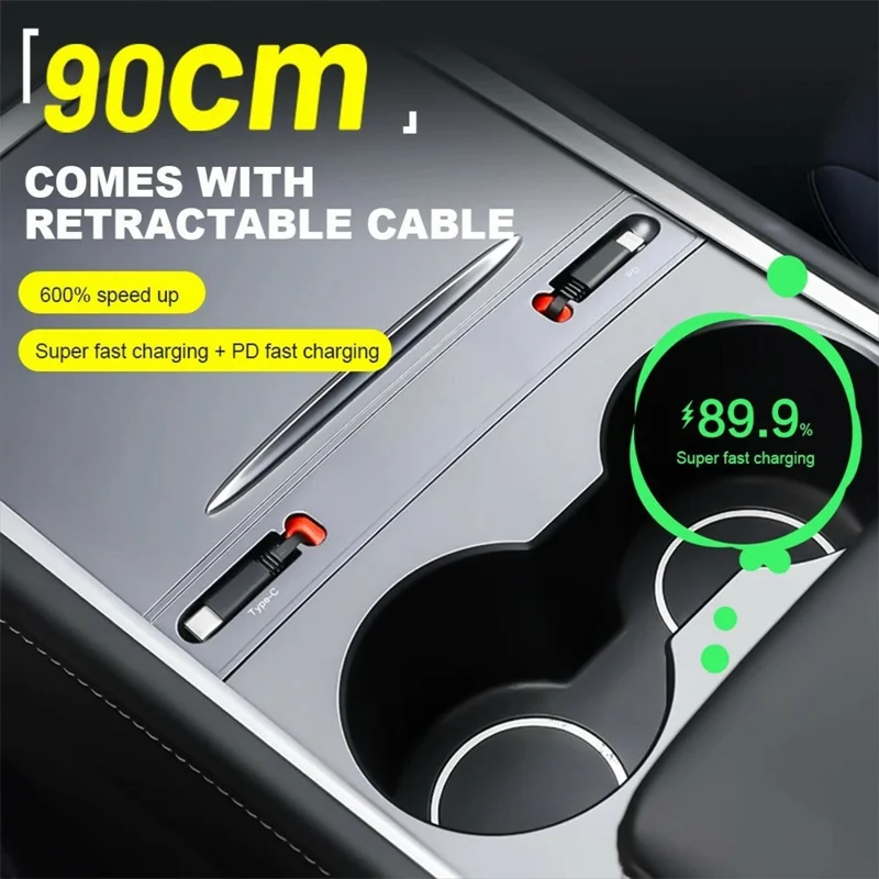 PT-TSL-5 Para Tesla Model 3 / Y Centro Consola Extensión Hub Retráctil Divisor Cargador de Coche 27W Carga Rápida