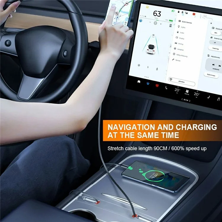 PT-TSL-5 Para Tesla Model 3 / Y Centro Consola Extensión Hub Retráctil Divisor Cargador de Coche 27W Carga Rápida