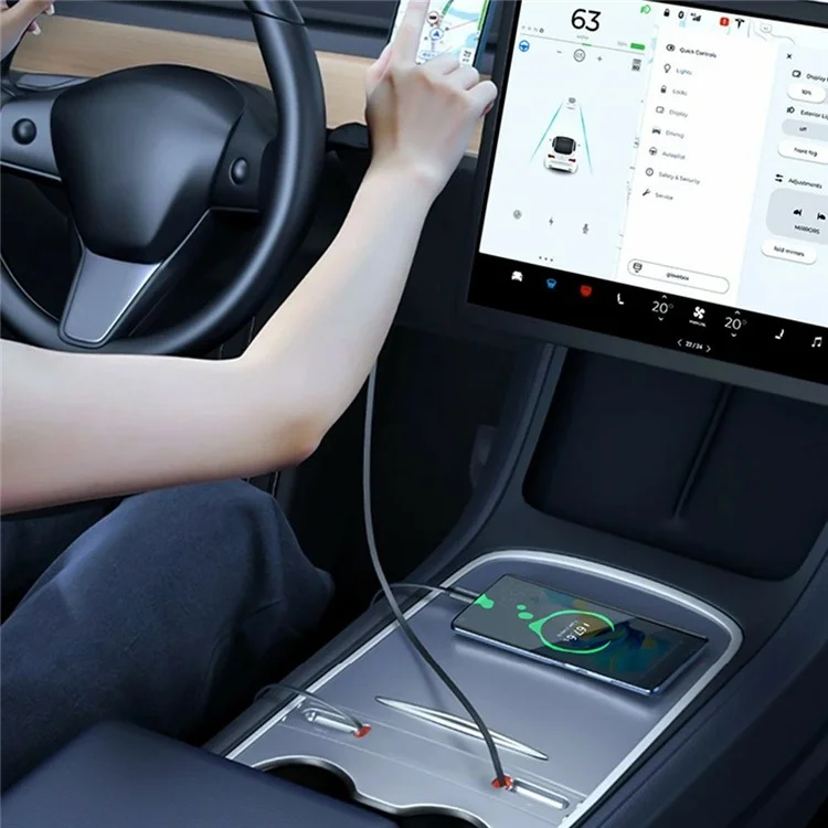 PT-TSL-5 Para Tesla Model 3 / Y Centro Consola Extensión Hub Retráctil Divisor Cargador de Coche 27W Carga Rápida