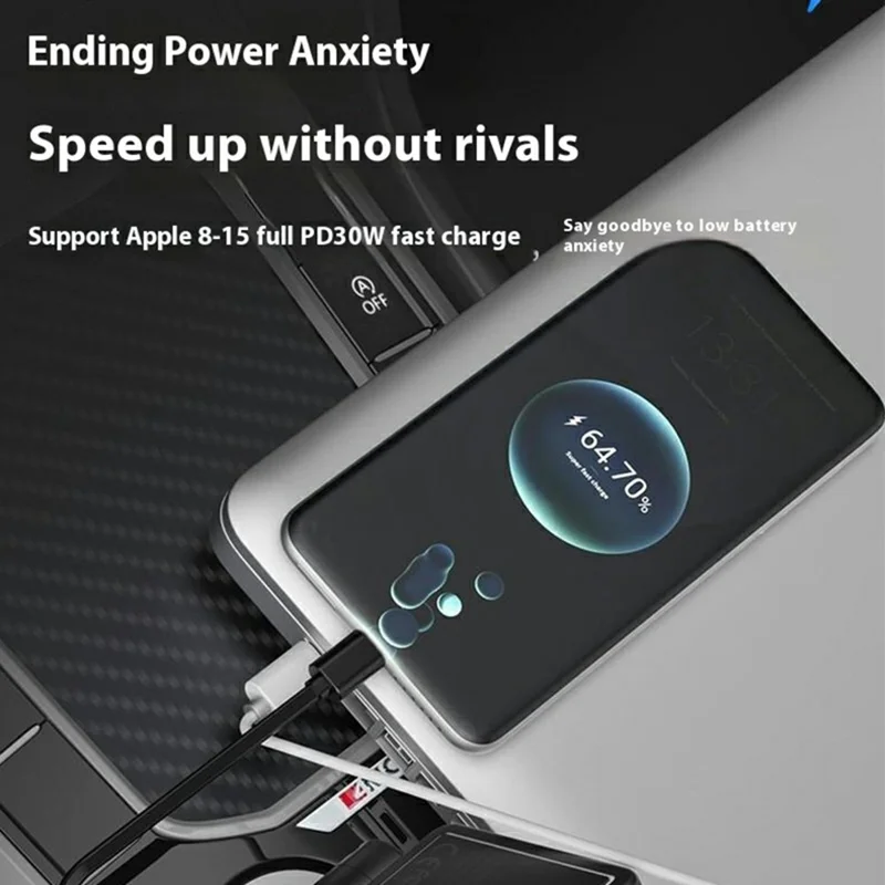 PT-31 Car Charger with Type-C Retractable Cable Super Fast Cigarette Lighter Adapter - White