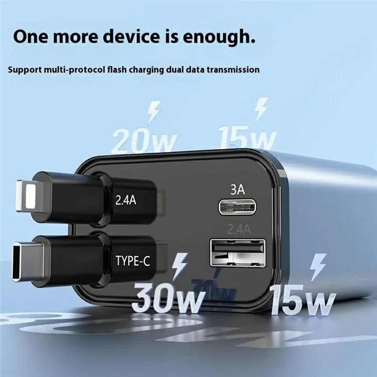 PT-27 Car Charger with Type-C  /  iP Retractable Cable Super Fast Charging Cable for Cell Phones, Tablets