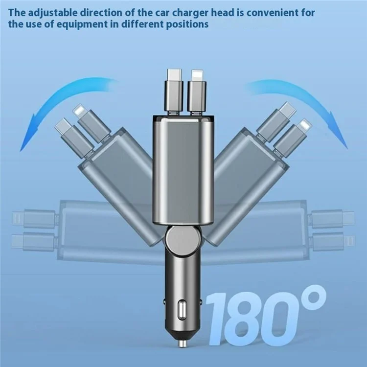 PT-27 Car Charger with Type-C  /  iP Retractable Cable Super Fast Charging Cable for Cell Phones, Tablets