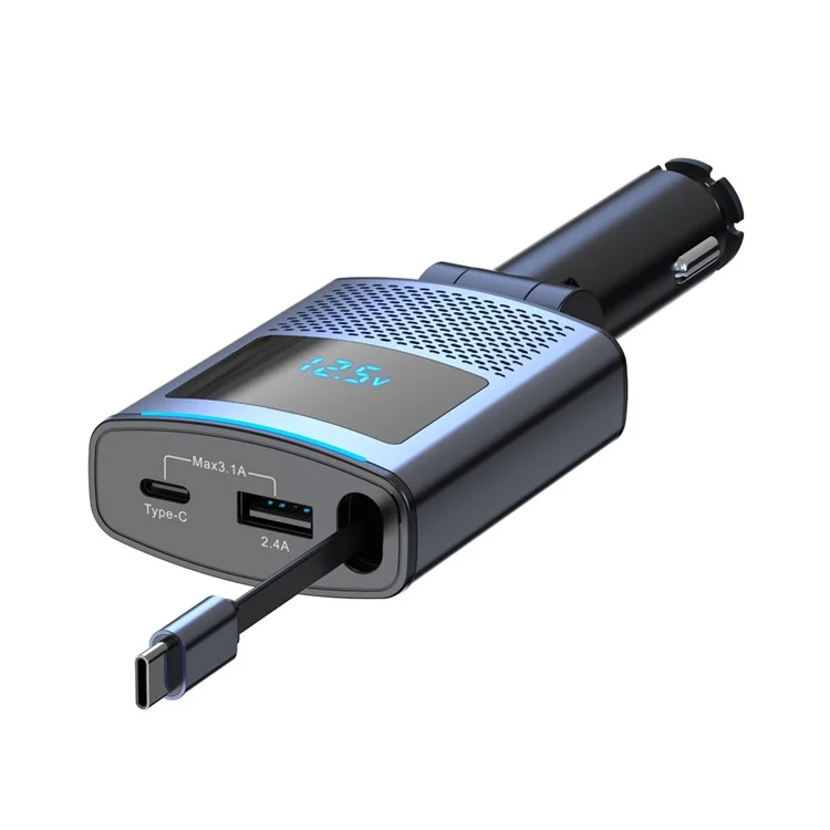 SC09 PD 65W Fast Charging Car Charger Cigarette Lighter Adapter with 1m Retractable Type C Cable