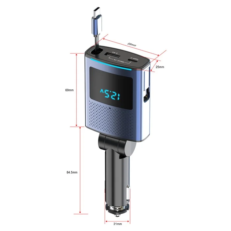 SC09 PD 65W Fast Charging Car Charger Cigarette Lighter Adapter with 1m Retractable Type C Cable