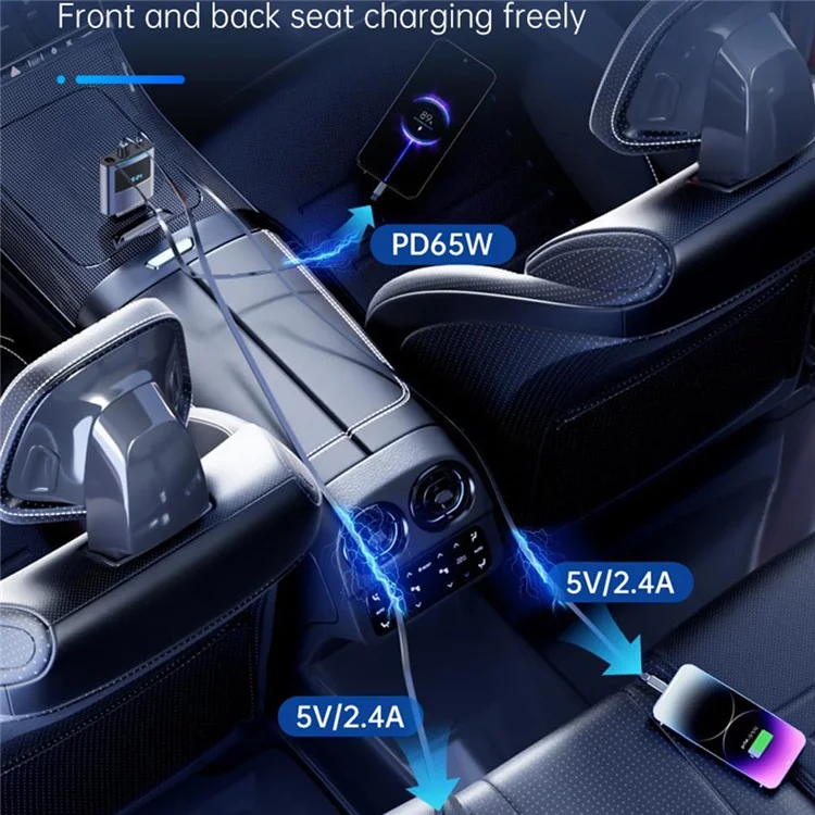 SC09 PD 65W Fast Charging Car Charger Cigarette Lighter Adapter with 1m Retractable Type C Cable