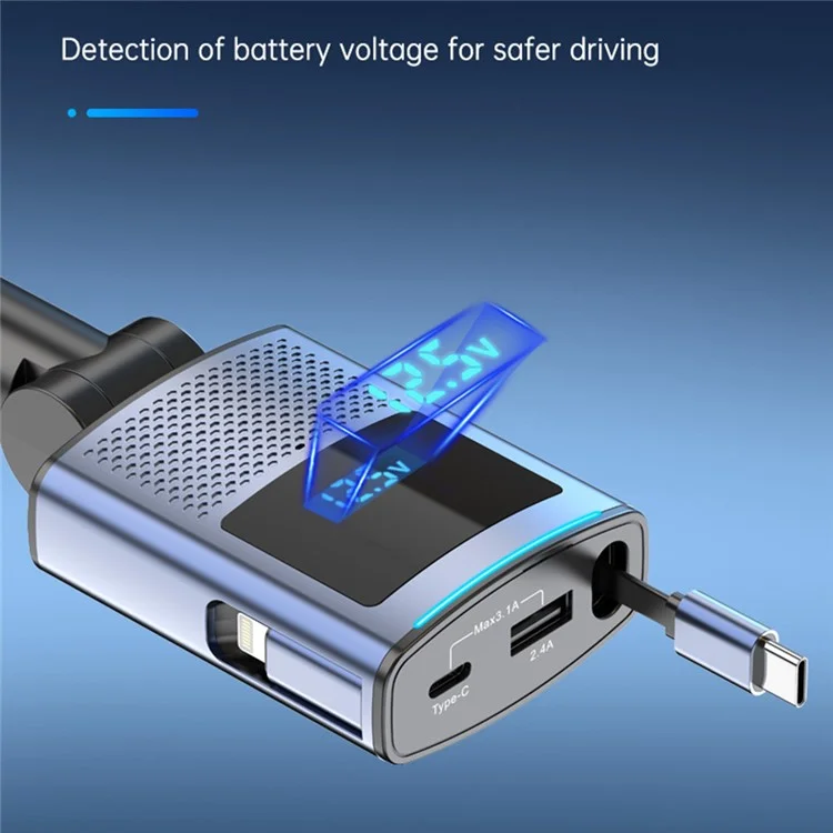 SC09 PD 65W Fast Charging Car Charger Cigarette Lighter Adapter with 1m Retractable Type C Cable