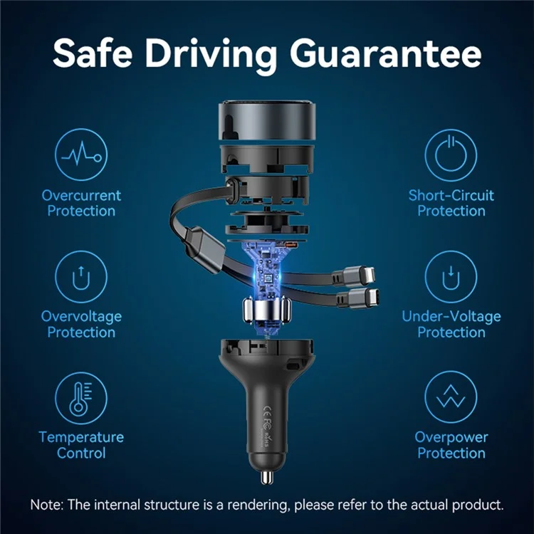 VENTION FFOB0 PD 30W Fast Charging Car Charger with Built In Type C  /  iP Cables for 12V-24V Vehicle