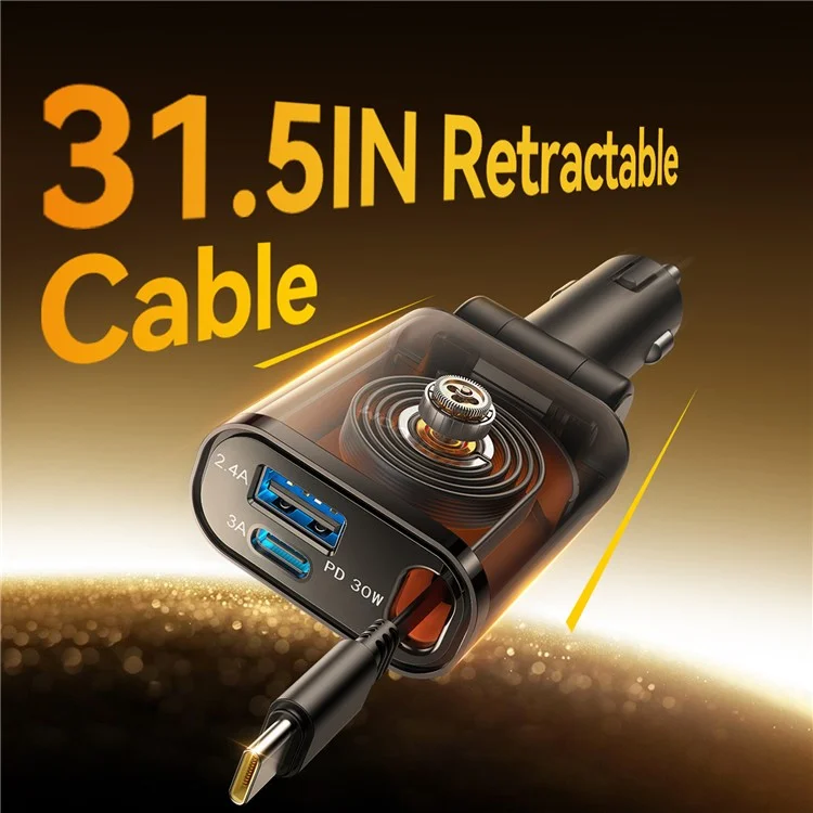 JOYROOM CCL07 45W Car Charger 3 in 1 with Built-In Retractable Type-C Cable Fast Charging for Multiple Devices
