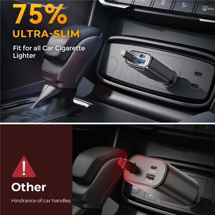 JOYROOM CCL07 45W Car Charger 3 in 1 with Built-In Retractable Type-C Cable Fast Charging for Multiple Devices