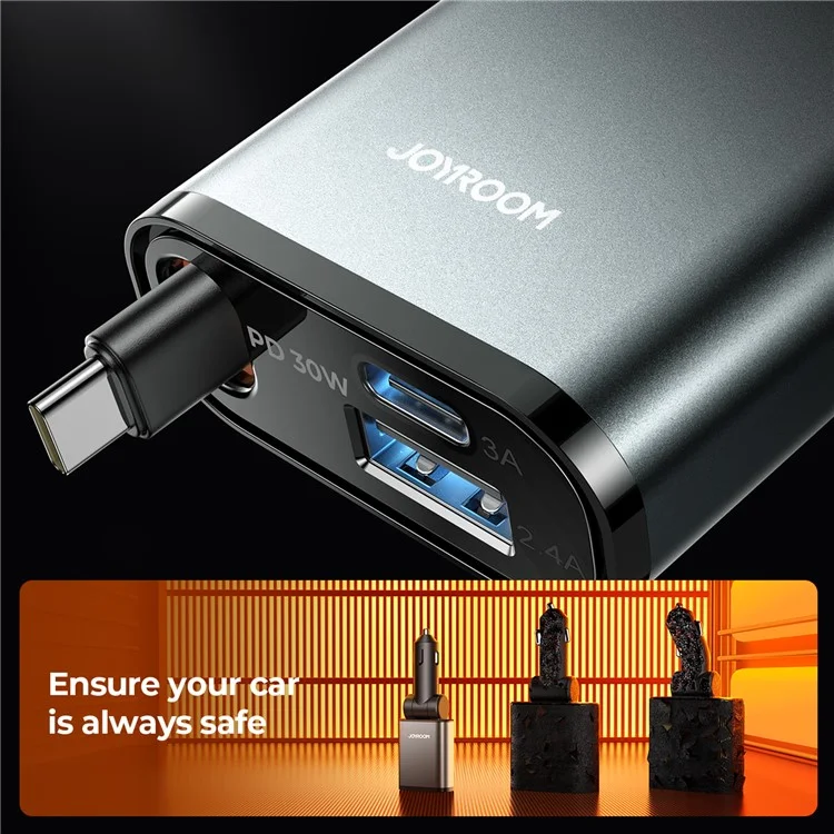 JOYROOM CCL07 45W Car Charger 3 in 1 with Built-In Retractable Type-C Cable Fast Charging for Multiple Devices