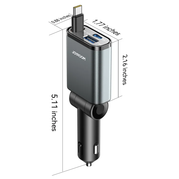 JOYROOM CCL07 45W Car Charger 3 in 1 with Built-In Retractable Type-C Cable Fast Charging for Multiple Devices