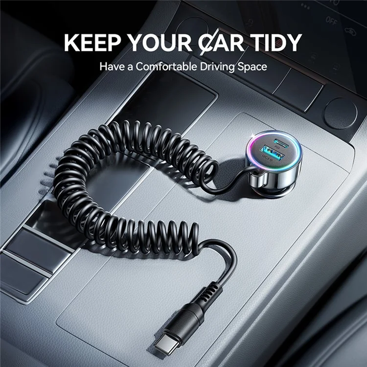 JOYROOM CL07 3 in 1 Car Charger 72W Fast Charging with Built-In Type-C Spring Cable