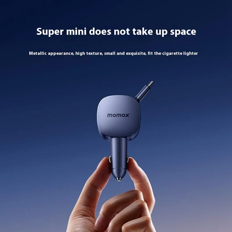 MOMAX 60W Kfz-Ladegerät USB-C + USB-A Schnellladegerät mit einziehbarem USB-C-Kabel - Dunkelgrau