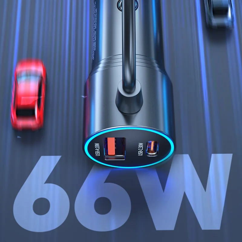 WEKOME WP-C51 USB + Type C Dual Ports 66W Fast Charging Car Charger Built In 1.5m Type C Spring Cable