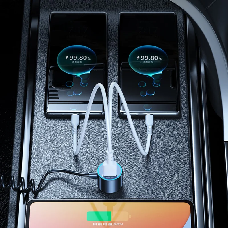 WEKOME WP-C51 USB + Type C Dual Ports 66W Fast Charging Car Charger Built In 1.5m Type C Spring Cable