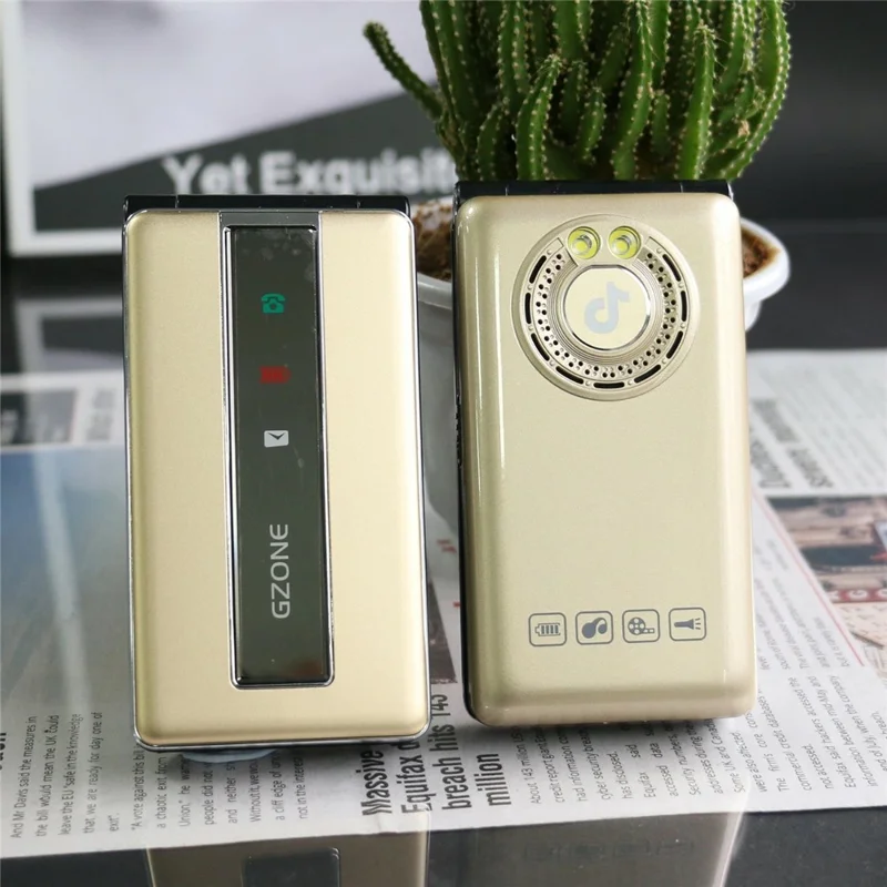 N69 Dual Screen Flip Phone 2G Long Standby Large Battery Big Speaker Mobile Phone - Gold