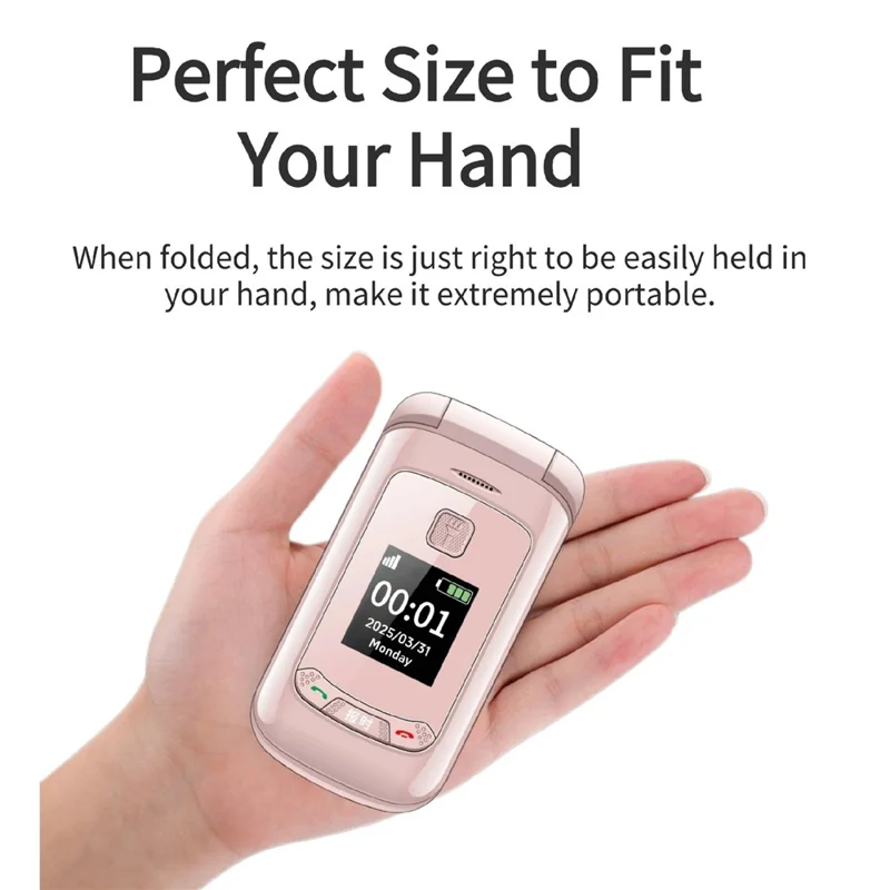 G660 Dual Screen Flip Phone Large Keypad Long Battery Life SOS FM Radio MP3 Player 2G Phone - Pink