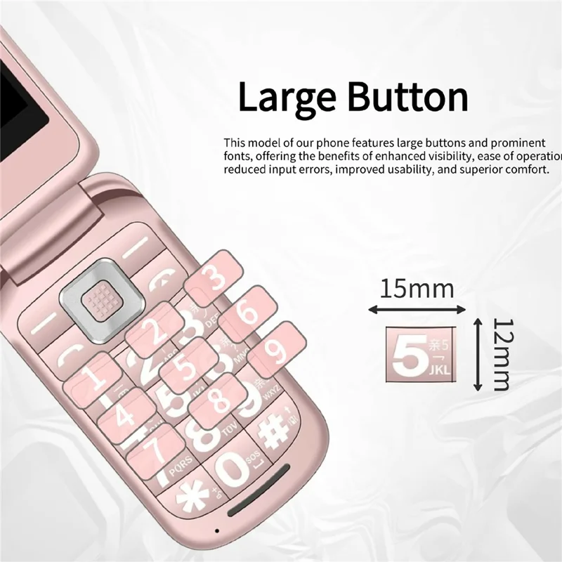 G660 Dual Screen Flip Phone Large Keypad Long Battery Life SOS FM Radio MP3 Player 2G Phone - Pink
