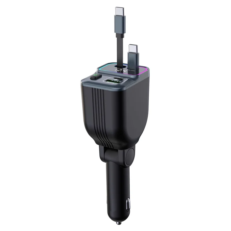 GC15 Monitor de Voltaje en Tiempo Real Cargador de Coche con Carga Rápida y Dobles Cables Retráctiles Tipo C