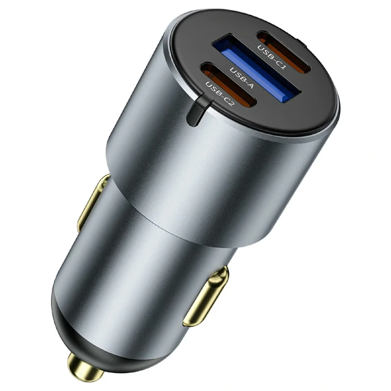 WIWU Wi-CC032 Nano Pro USB A + Dual Type C Aluminum Alloy Car Charger PD 60W Fast Charging Adapter