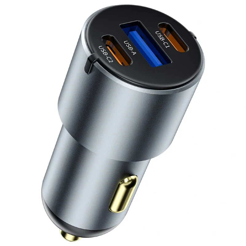 WIWU Wi-CC032 Nano Pro USB A + Dual Type C Aluminum Alloy Car Charger PD 60W Fast Charging Adapter