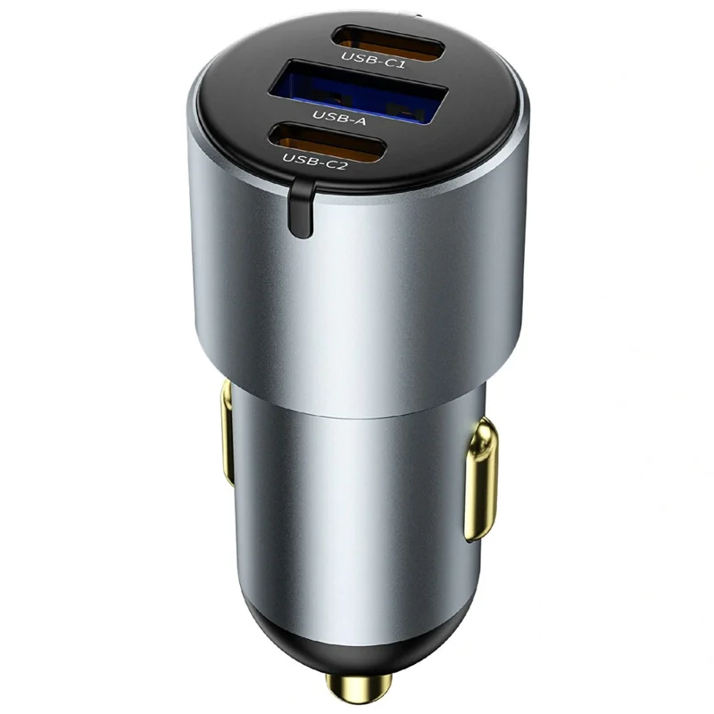 WIWU Wi-CC032 Nano Pro USB A + Dual Type C Aluminum Alloy Car Charger PD 60W Fast Charging Adapter