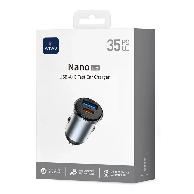 WIWU Wi-CC030 Nano Lite 35W USB-C + USB Car Charger PPS Fast Charging Dual Port Adapter
