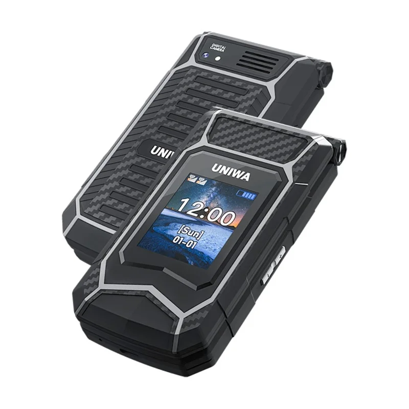 UNIWA X29 2.8 inch Flip Phone Dual Screen Dual SIM Card Standby GSM Keypad 2000mAh Rugged Mobile - Black  /  Grey