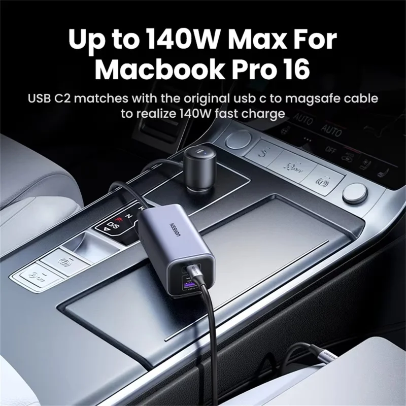 UGREEN 35027 GaN 150W Car Charger 3 USB-C + 1 USB-A Fast Charging Adapter with Extension Cable
